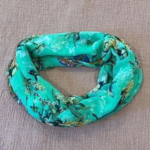 Floral infinity Scarf - turquoise orange yellow and blue